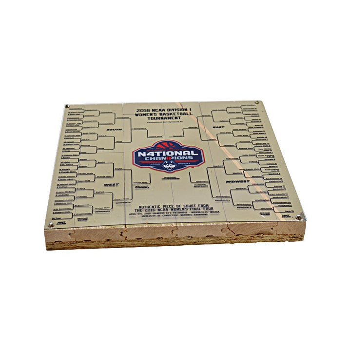 Authentic 12"x12" Piece of Women's 2016 NCAA Final Four Court with University of Connecticut Women's National Championship Bracket *Please Note There is One Typo on This Bracket