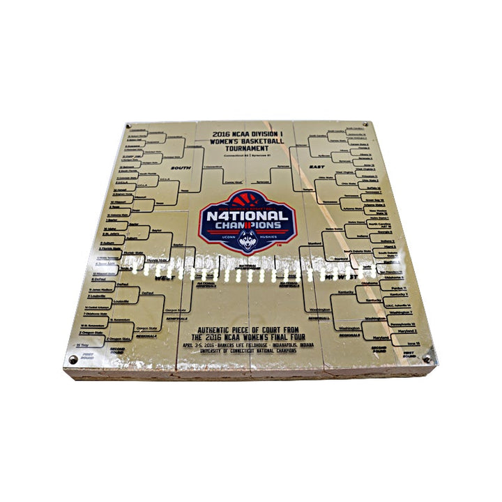 Authentic 12"x12" Piece of Women's 2016 NCAA Final Four Court with University of Connecticut Women's National Championship Bracket *Please Note There is One Typo on This Bracket