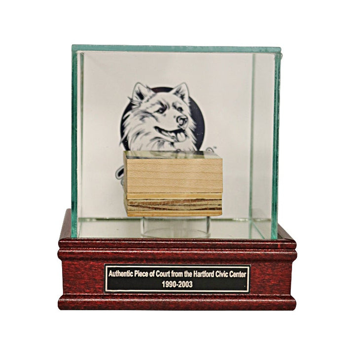 University of Connecticut 2" x 2" Authentic Piece of 1990-2003 Hartford Civic Center Basketball Court in Glass Display Case