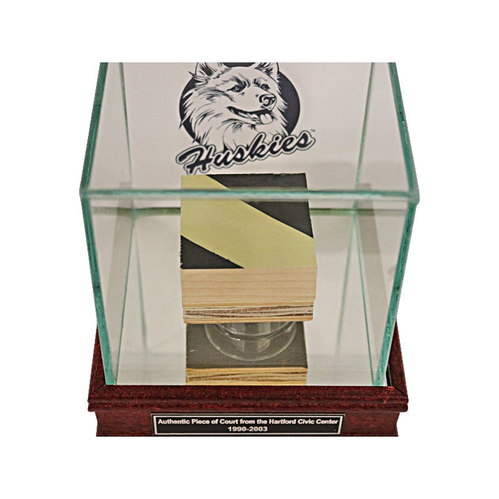 University of Connecticut 2" x 2" Authentic Piece of 1990-2003 Hartford Civic Center Basketball Court in Glass Display Case
