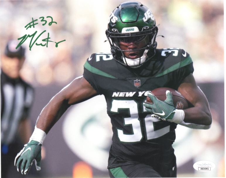 Michael Carter New York Jets Autographed Horizontal 8x10 Photograph - Signed in Green (JSA Auth)