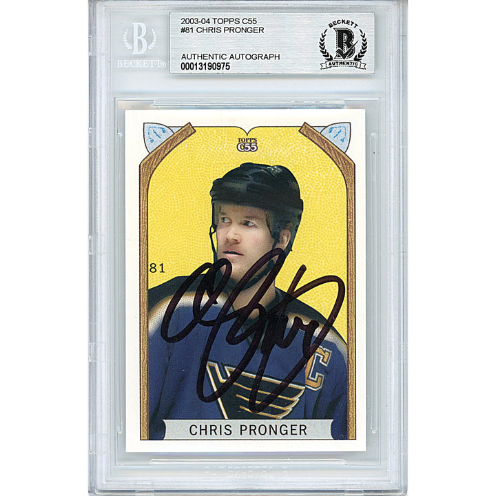 Chris Pronger Autographed 2002-2003 Topps C55 Hockey Card Beckett BAS Slabbed St. Louis Blues Signed
