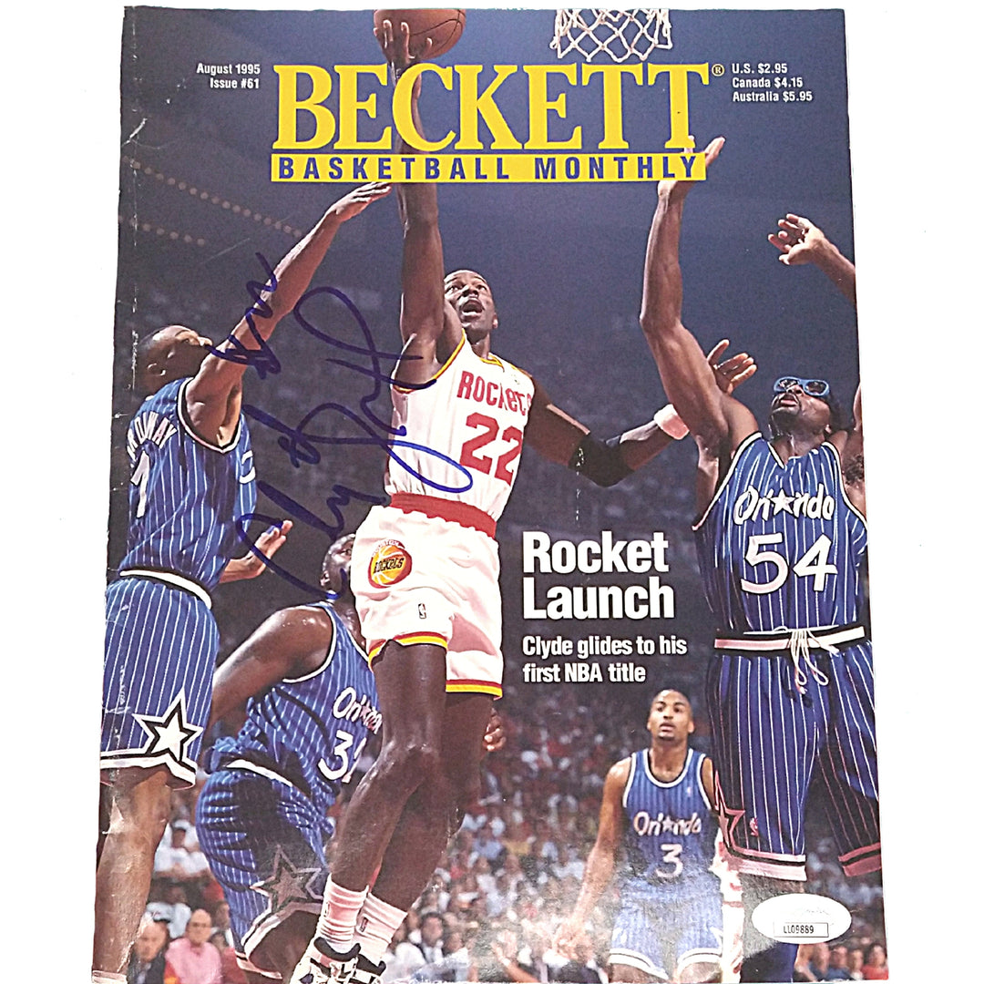 Clyde Drexler Signed NBA Basketball Beckett Guide Magazine JSA Houston Rockets Autographed