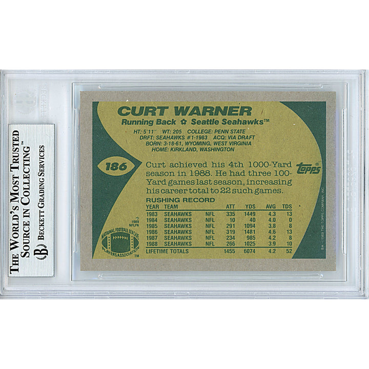 Curt Warner Signed Seattle Seahawks 1989 Topps Football Card Beckett BAS Authentic Autographed Slab