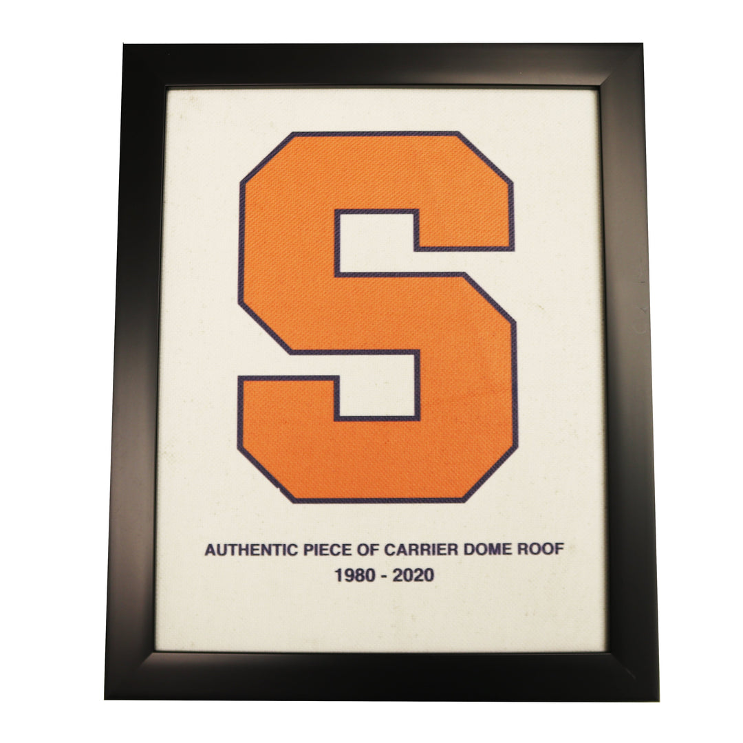 Syracuse University Authentic 11x14 Framed Piece of Carrier Dome Roof with Orange S Logo Imprinted - CollectibleXchange