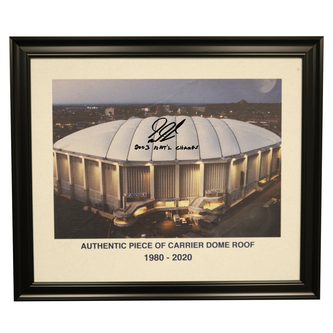 Gerry McNamara Autographed and Inscribed "03 Natl Champs" 11x14 Framed Piece of Carrier Dome Roof with Image of Carrier Dome (CX Auth)