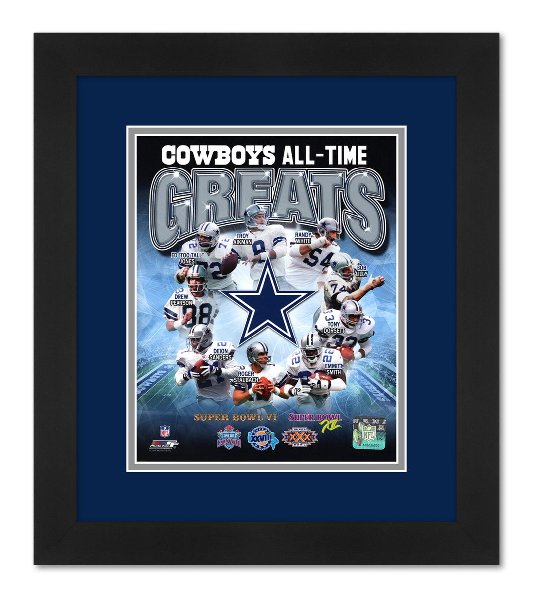 Dallas Cowboys All-Time Greats Team Collage Professionally Framed 13 x16 High Quality Black Frame with Team Colors Matting