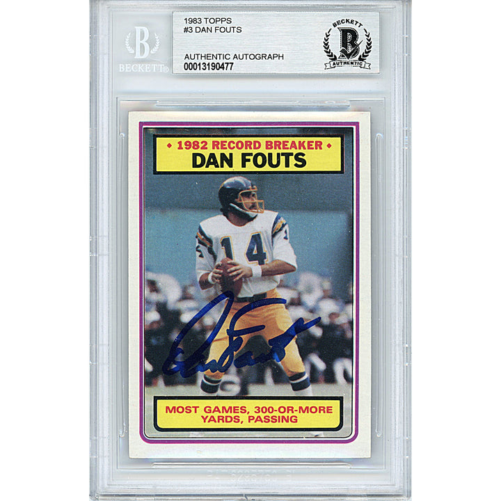 Dan Fouts Autographed 1983 Topps Football Card Beckett Los Angeles Chargers Signed