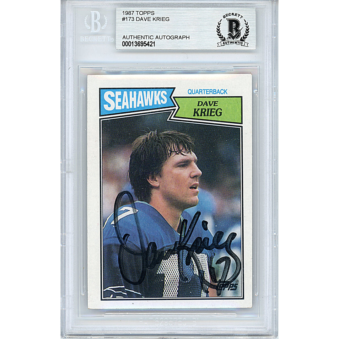 Dave Krieg Seattle Seahawks Signed 1987 Topps Football Card Beckett BAS Authentic Autographed Slab