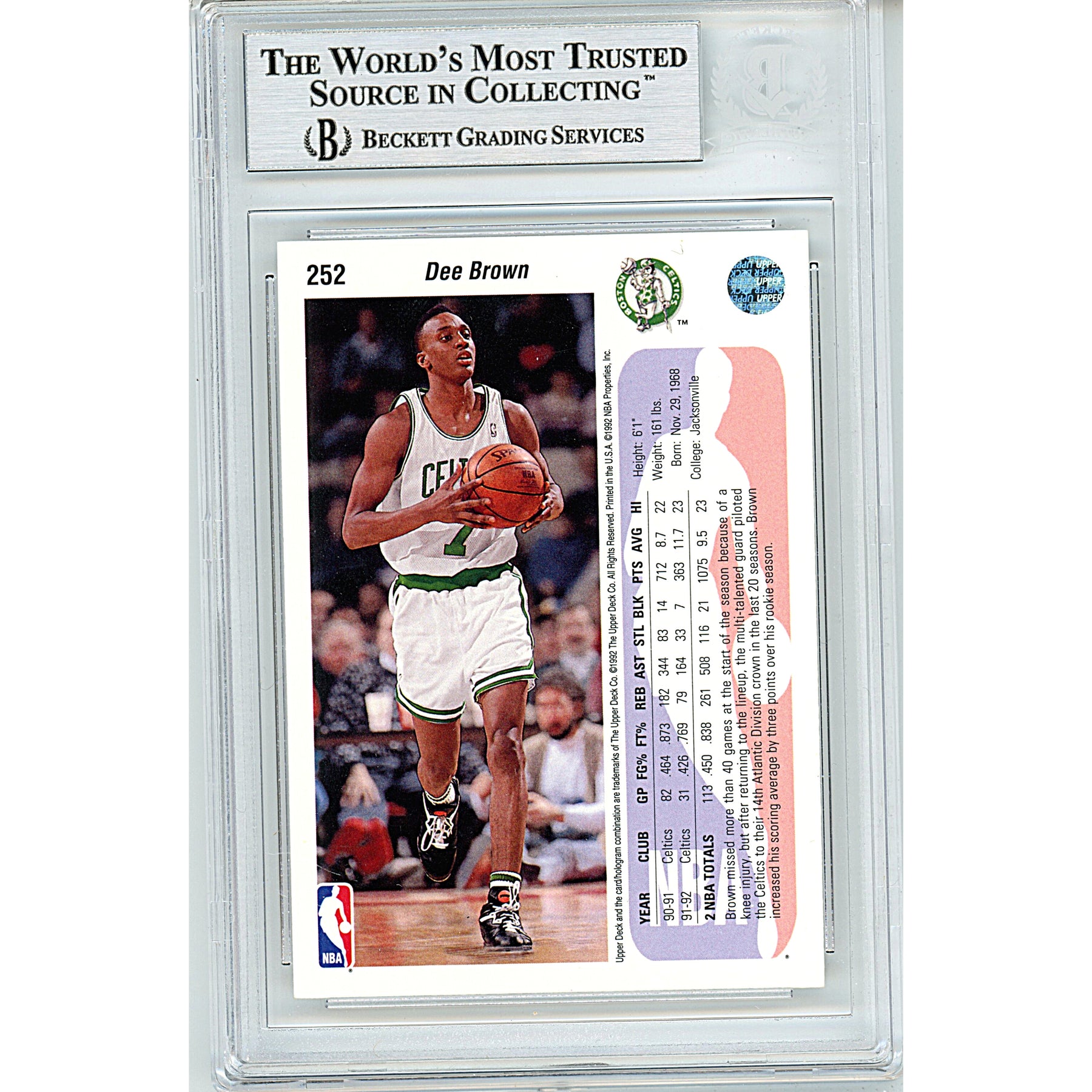 Dee Brown autographed Basketball Card (Boston Celtics) 1992 Upper
