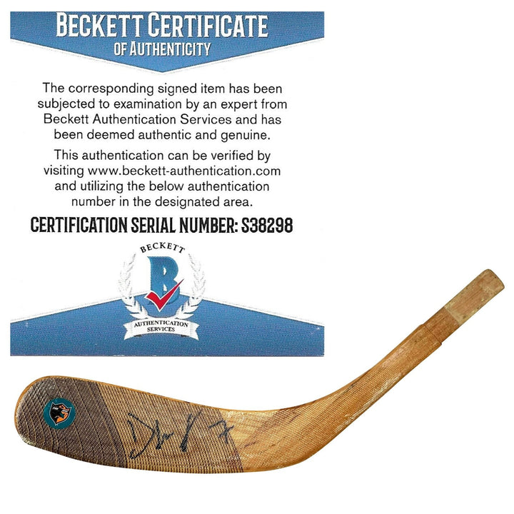 Dylan Gambrell Signed San Jose Sharks Logo Hockey Stick Blade Exact Proof Photo Beckett BAS S38298