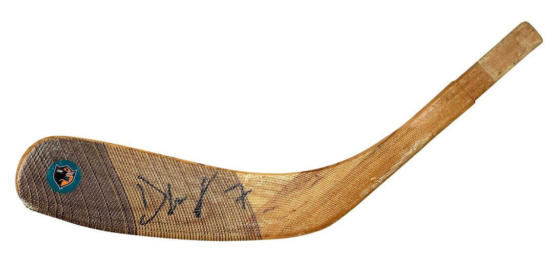 Dylan Gambrell Signed San Jose Sharks Logo Hockey Stick Blade Exact Proof Photo Beckett BAS S38298