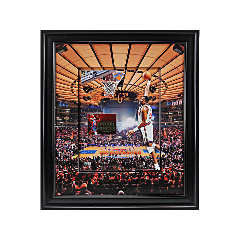 Patrick Ewing New York Knicks Autographed and Framed 19"x22" 3D Plexi/Card Collage