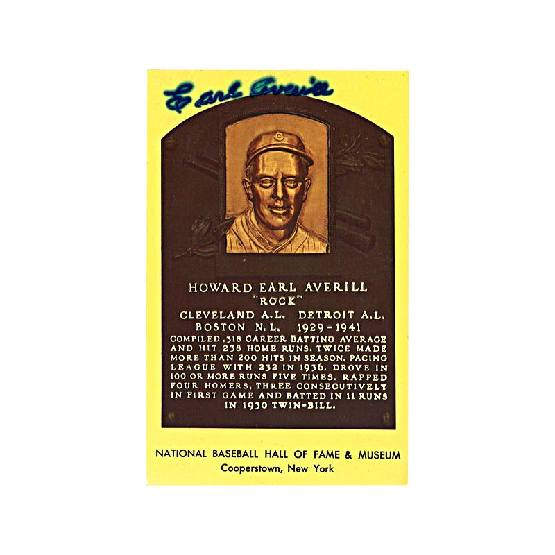 Earl Averill Autographed HOF Plaque (JSA Auth)