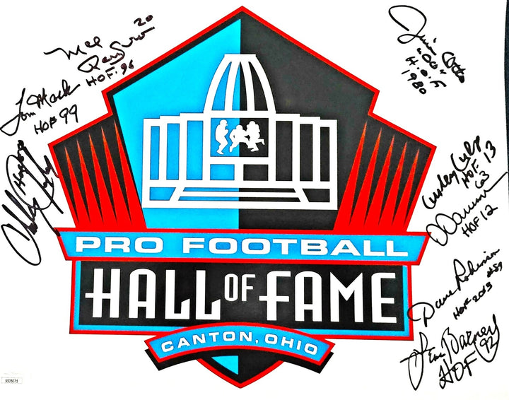 Eight (8) NFL Hall of Famers Signed  Pro Football Hall of Fame 11x14 Logo Photo (JSA COA)