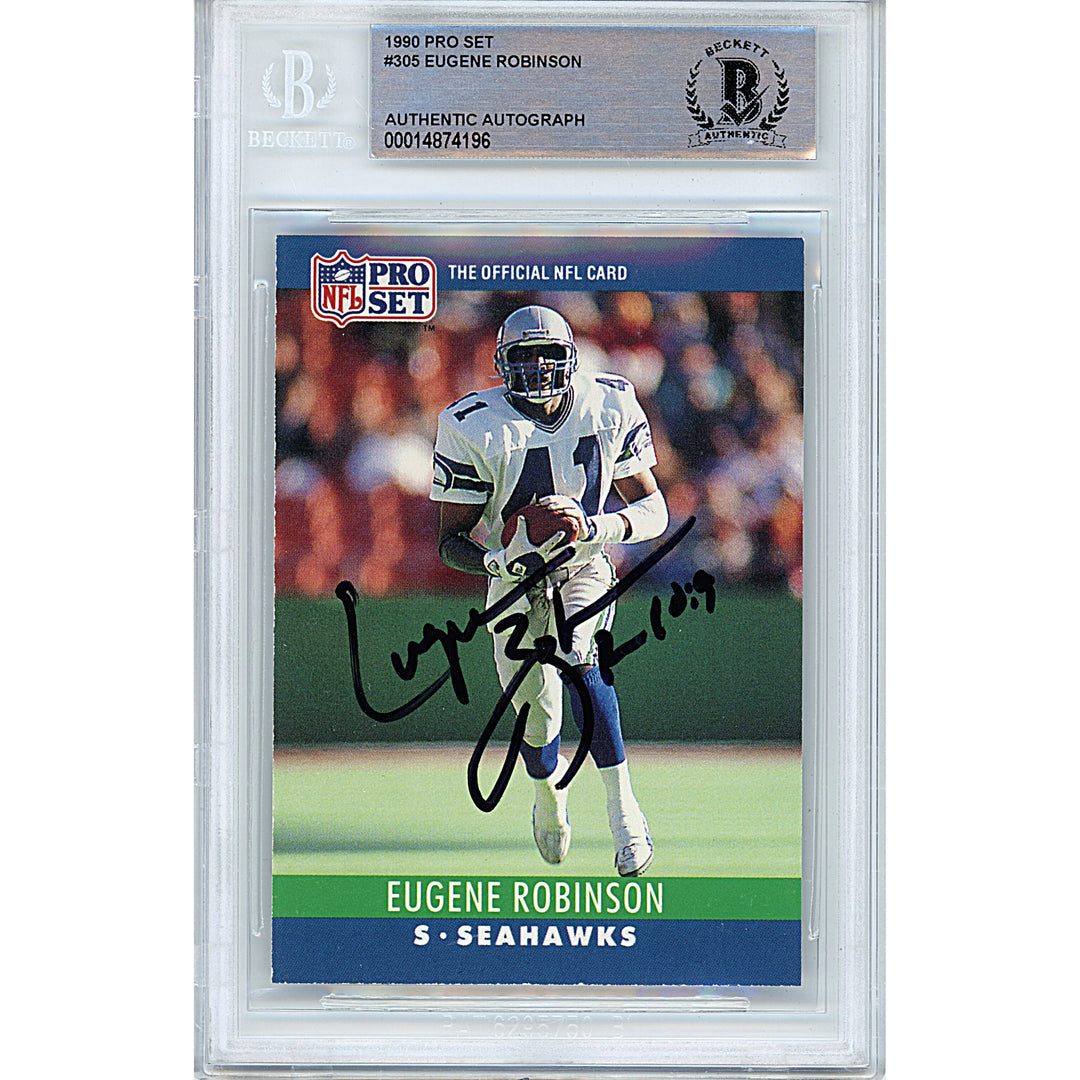 Eugene Robinson Signed 1990 NFL Pro Set Football Card Beckett Seattle Seahawks Autograph