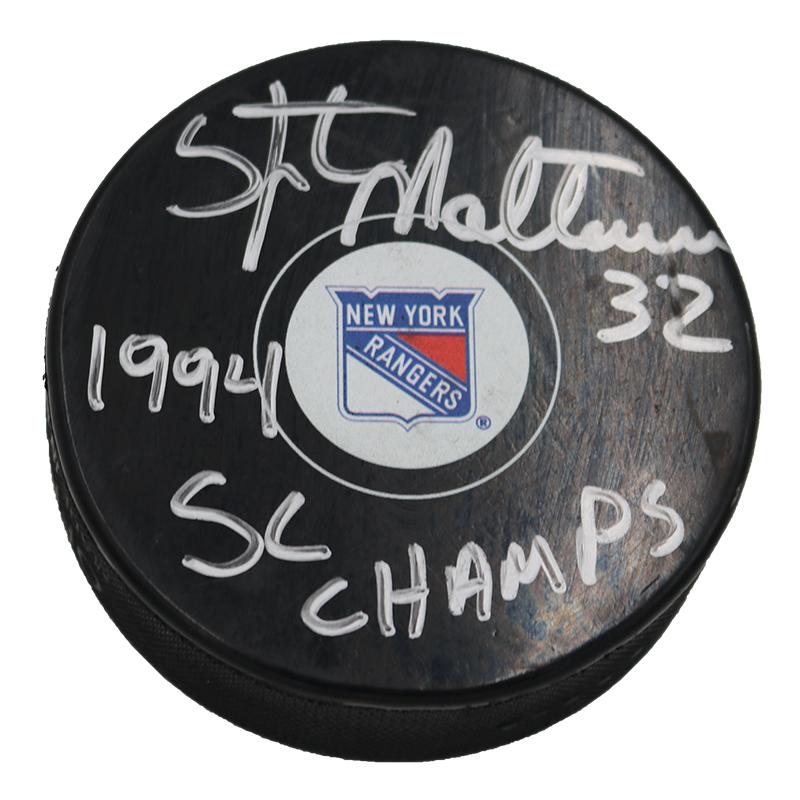 Stephane Matteau New York Rangers Autographed & Inscr "1994 SC Champs" Autographed Rangers Puck