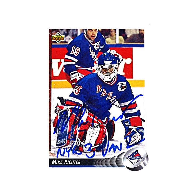 Mike Richter New York Rangers Autographed and Inscribed "G7: NYR 3 - VAN 2" 1993 UDA #145 Trading Card