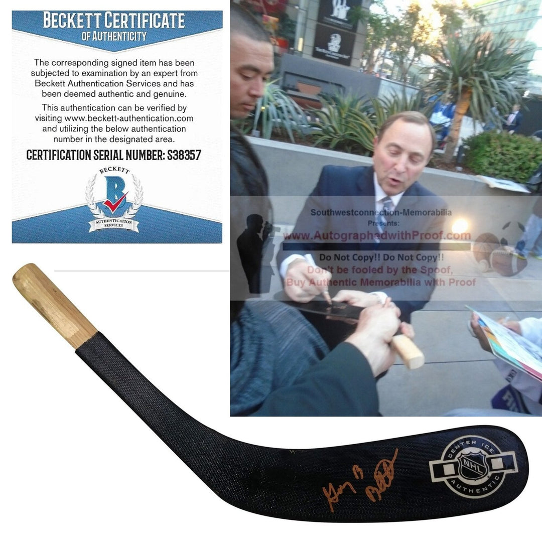 Gary Bettman NHL Commissioner Signed Logo Hockey Stick Blade Exact Proof Photo Beckett BAS S38357