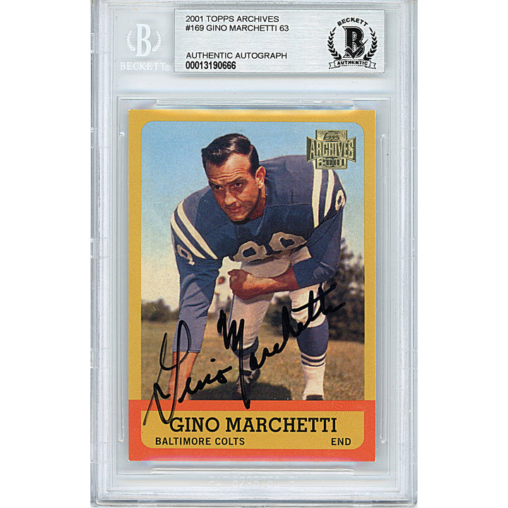 Gino Marchetti Baltimore Colts Autographed 2001 Topps Archives Football Card Beckett BAS Slab Signed