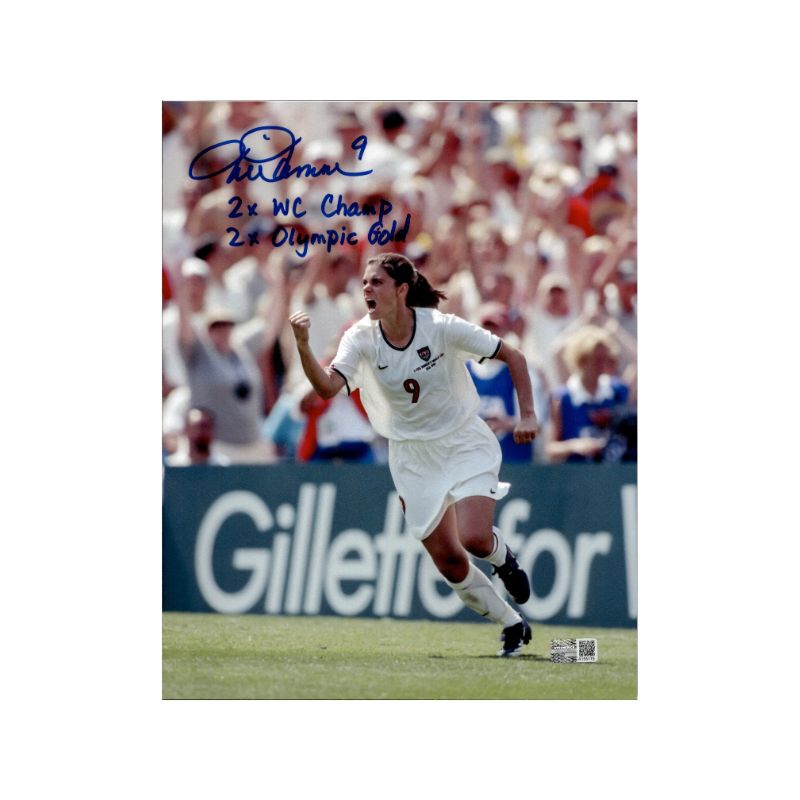 Mia Hamm USWNT Autographed Signed Inscribed 2x WC Champ, 2x Olympic Gold 8x10 Pump Fist Photograph (CX Auth)