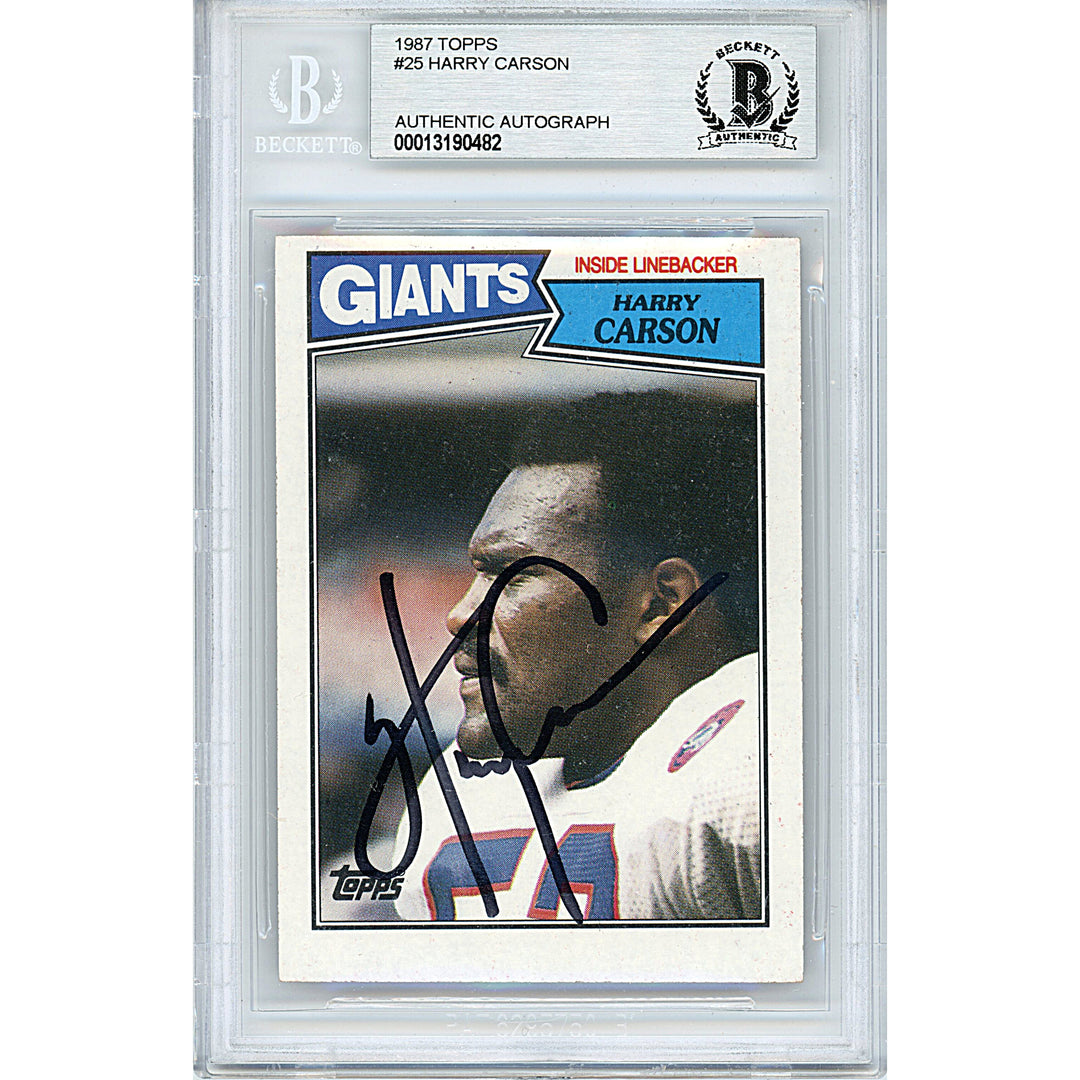 Harry Carson New York Giants Autographed 1985 Topps Football Card Beckett BAS Slab Authentic Signed