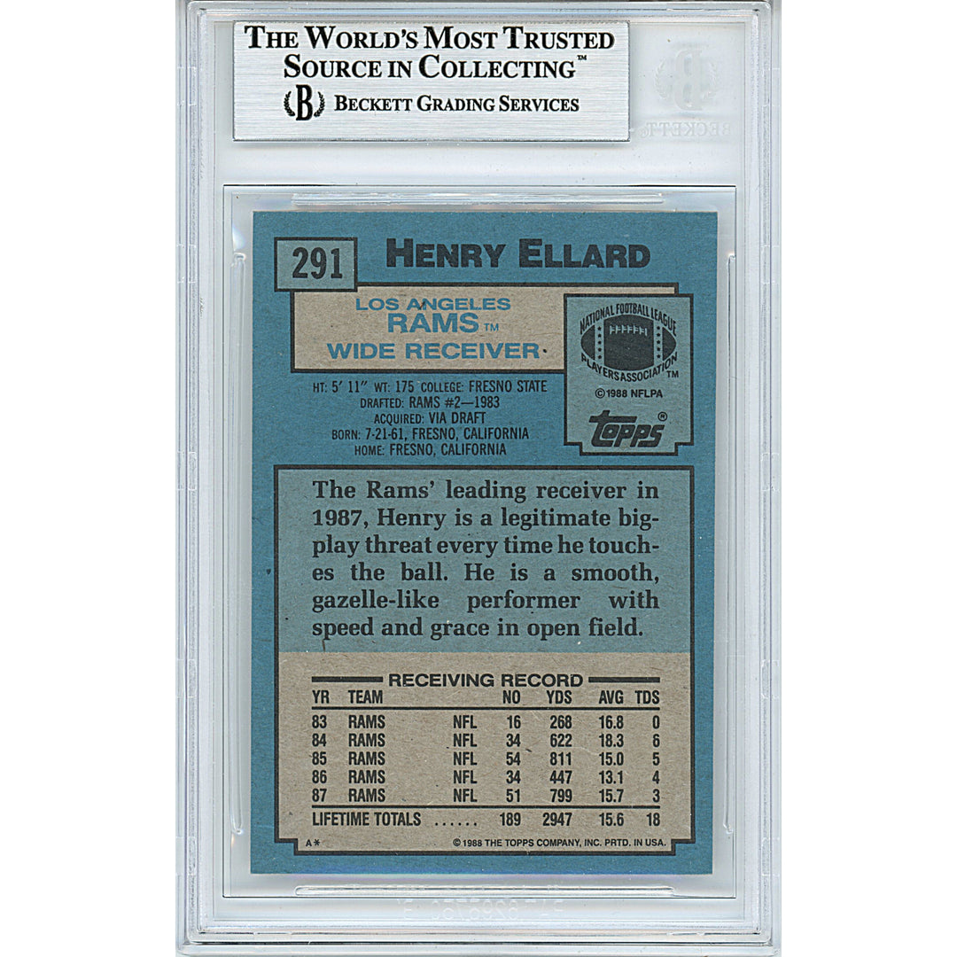 Henry Ellard Los Angeles Rams Autographed 1988 Topps Football Card Beckett BAS Slab SIgned