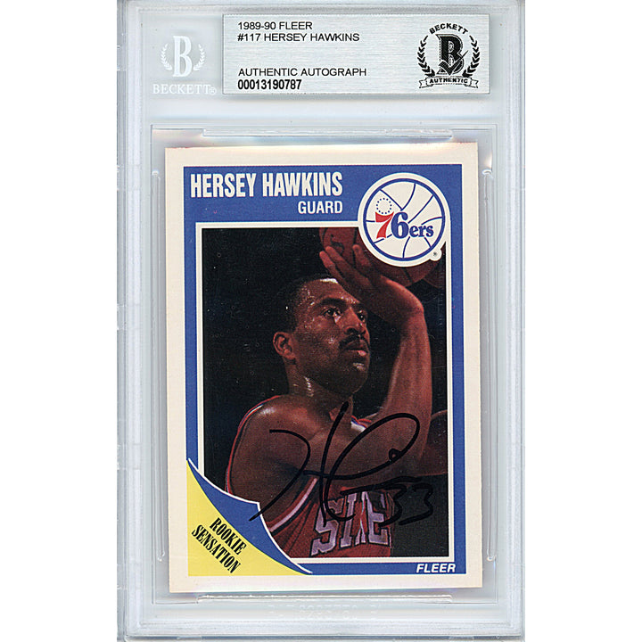 Hersey Hawkins Philadelphia 76ers Autographed 1989-90 Fleer Basketball Card Beckett BAS Slab Signed