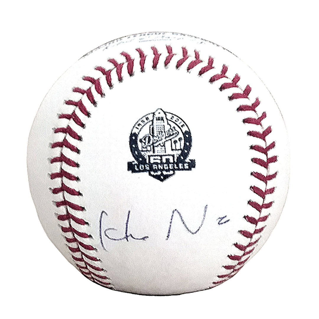 Hideo Nomo Signed Los Angeles Dodgers 60th Anniversary Logo Baseball Proof Photo Beckett BAS Cert