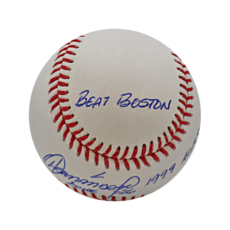 Orlando Hernandez New York Yankees Autographed 3 Inscription 1999 ALCS MVP Stat Ball(CX Auth)