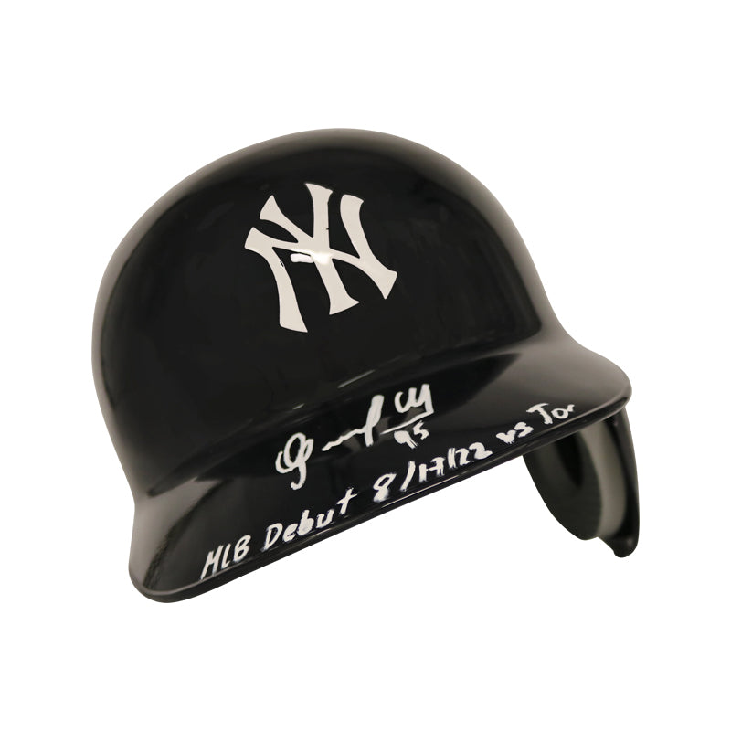 Oswaldo Cabrera New York Yankees Autographed Replica Yankee Batting Helmet w/ MLB Debut 8/17/22 vs Tor Inscription (CX Auth)