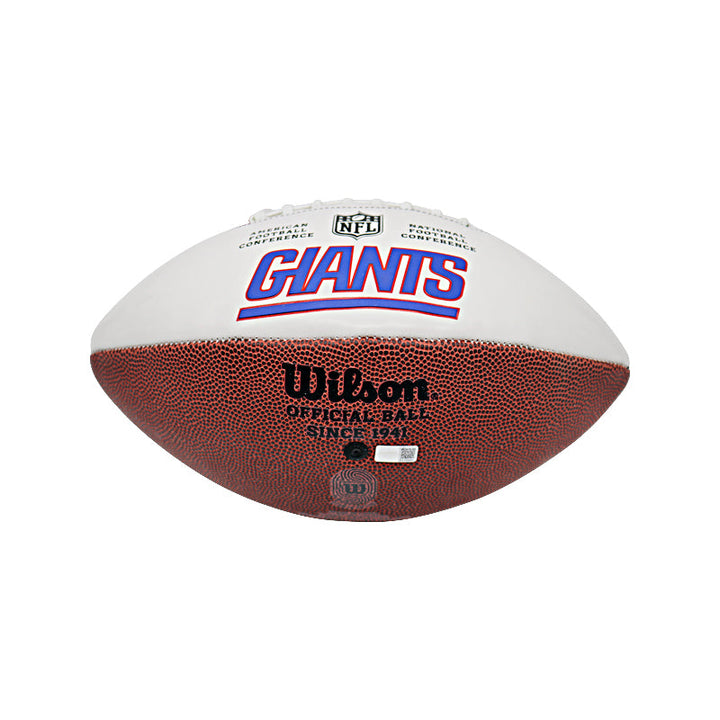 Tom Coughlin New York Giants Autographed White Panel Football with 2x Super Bowl Champs Inscr (CX)