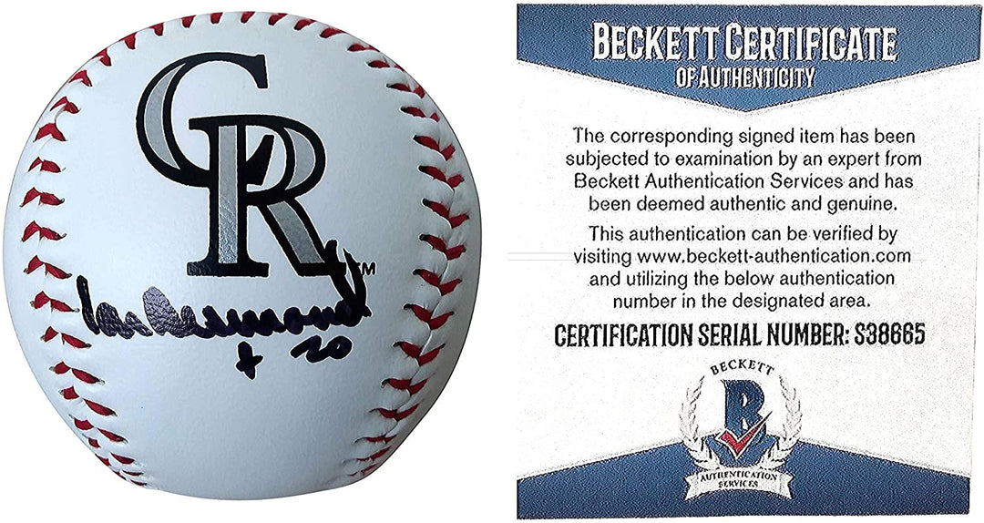 Ian Desmond Signed Colorado Rockies Logo Baseball Exact Proof Photo Signing Beckett BAS Cert S38665