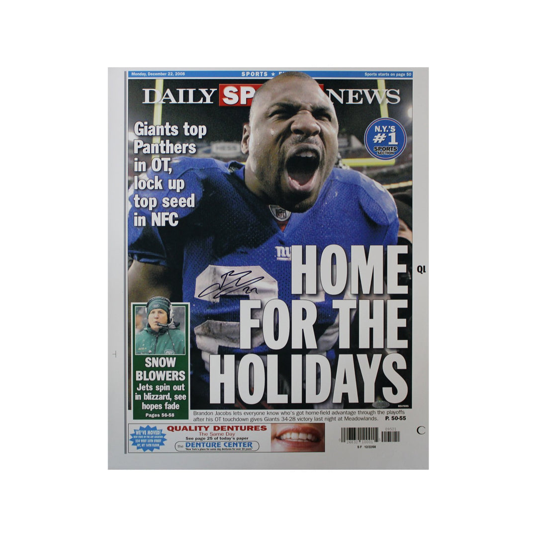 Brandon Jacobs New York Giants Autographed Replica Daily News 16x20 Cover Dated 12/22/08 (Steiner Hologram Only) - CollectibleXchange