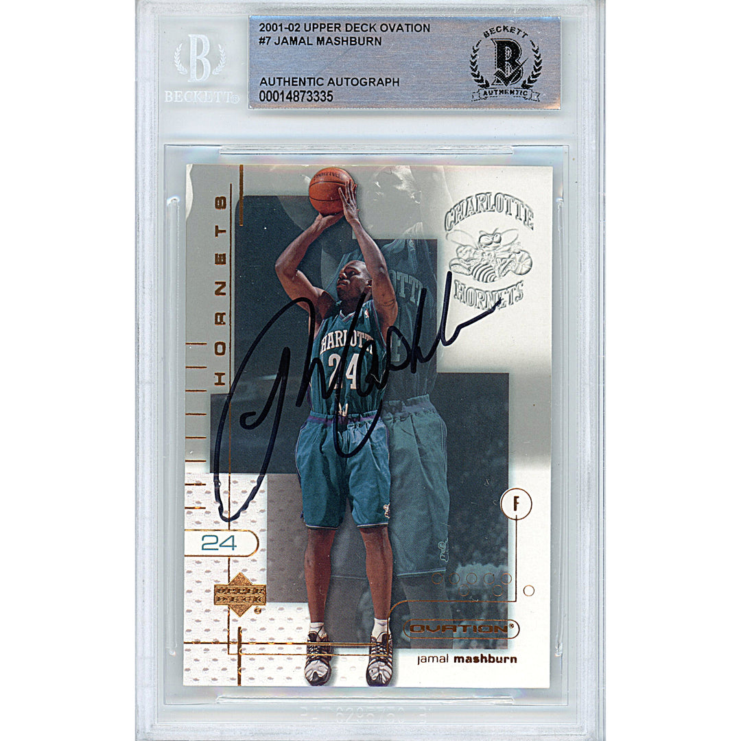 Jamal Mashburn Signed 2001-02 UD Ovation Basketball Card Charlotte Hornets Beckett Autographed