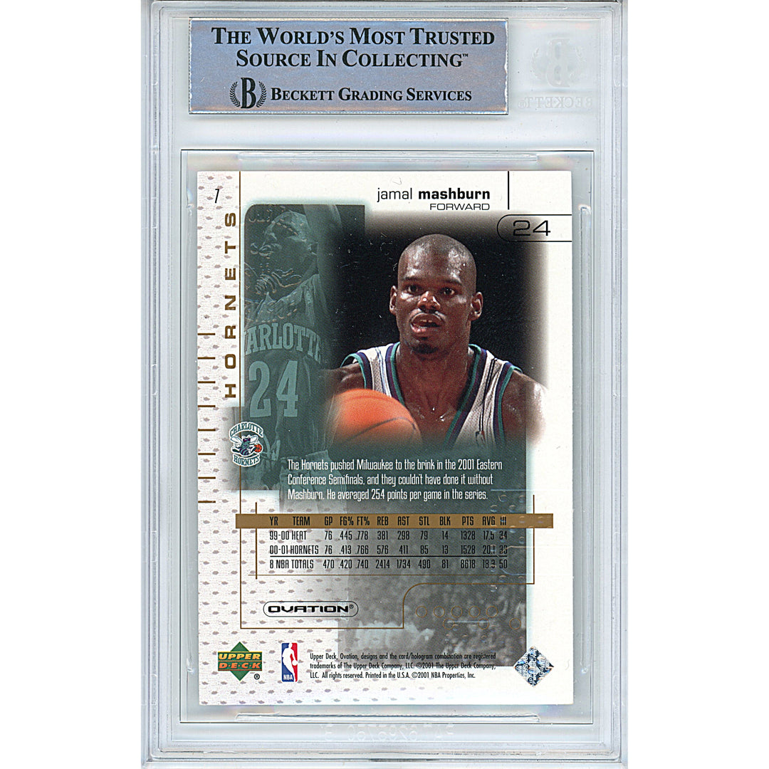 Jamal Mashburn Signed 2001-02 UD Ovation Basketball Card Charlotte Hornets Beckett Autographed