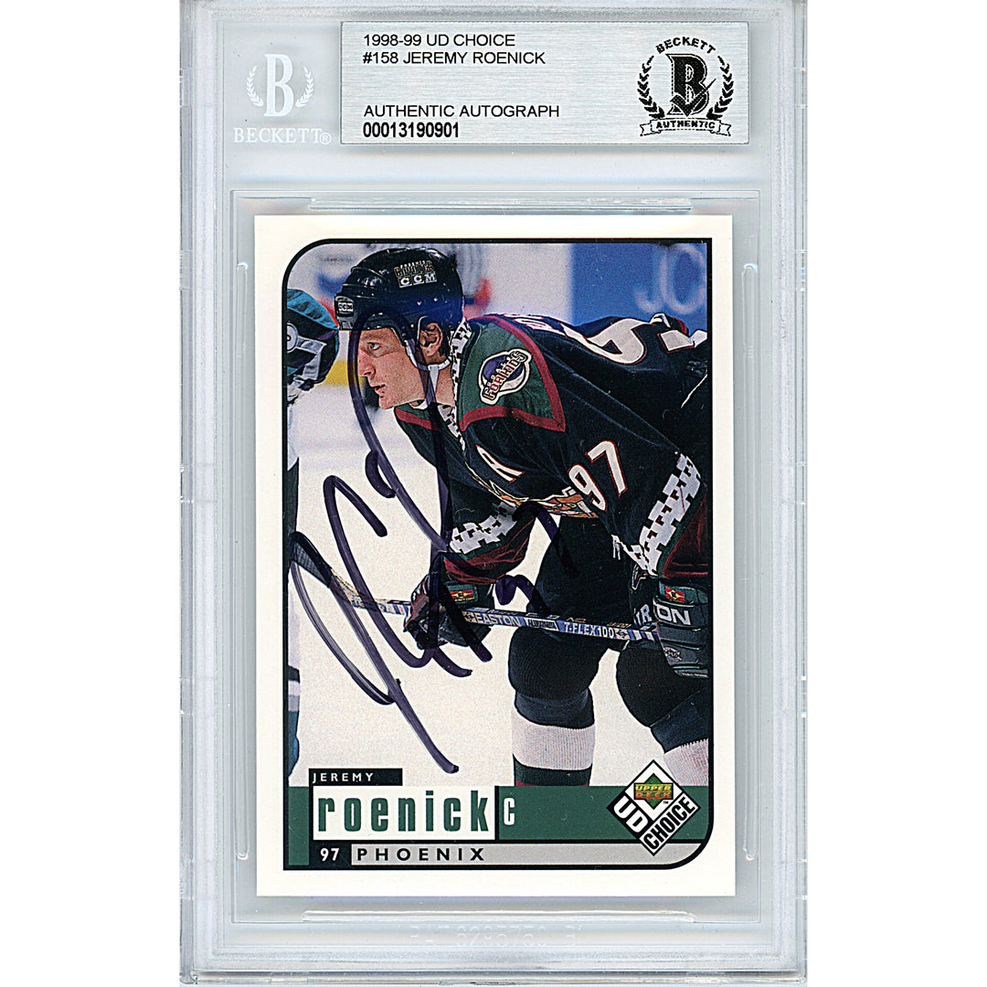 Jeremy Roenick Autographed 1998-1999 UD Choice Hockey Card Beckett Slabbed Arizona Coyotes Signed