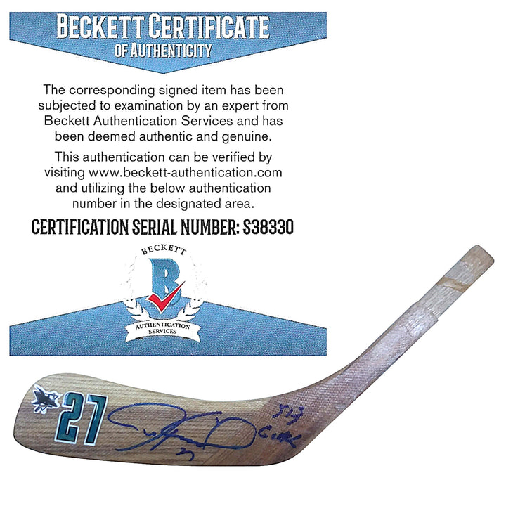 Jeremy Roenick Signed San Jose Sharks Logo Hockey Stick Blade Inscription Proof Photo Beckett BAS