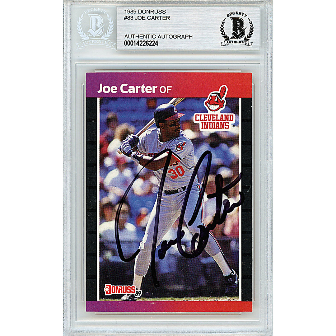 Joe Carter Signed 1989 Donruss Baseball Card Cleveland Indians Beckett Autographed Slab