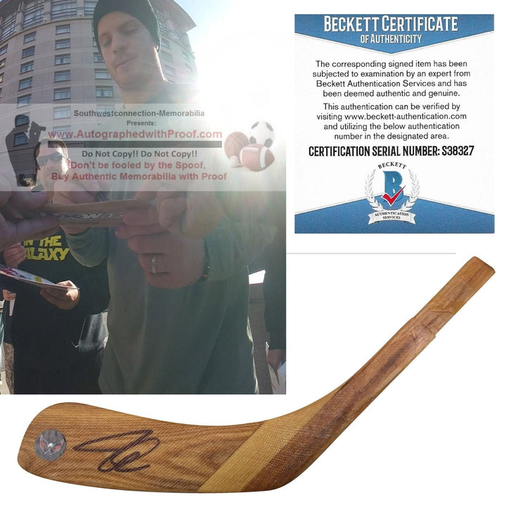 John Carlson Signed Washington Capitals Logo Hockey Stick Blade Proof Photo Beckett BAS Cert S38327