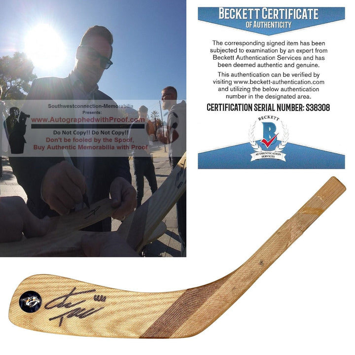 Kimmo Timonen Nashville Predators Signed Preds Logo Hockey Stick Blade Proof Photo Beckett BAS Cert