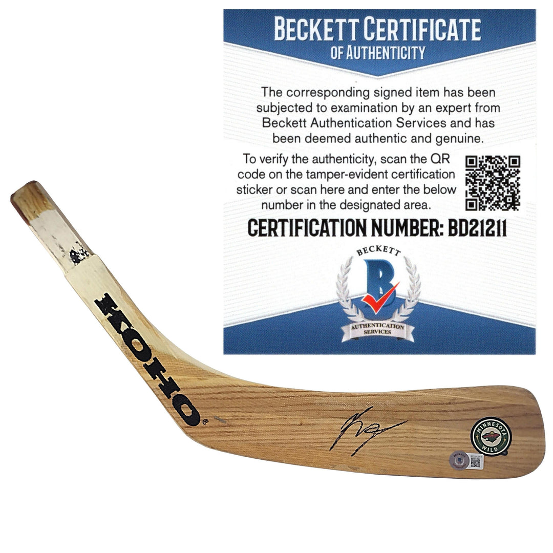 Kirill Kaprizov Autographed Minnesota Wild Logo Hockey Stick Blade Exact Proof Beckett BAS Signed