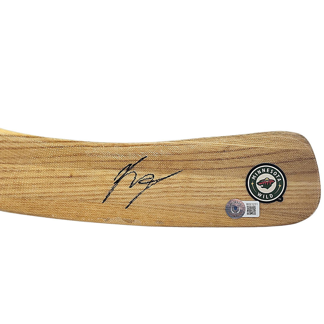 Kirill Kaprizov Autographed Minnesota Wild Logo Hockey Stick Blade Exact Proof Beckett BAS Signed
