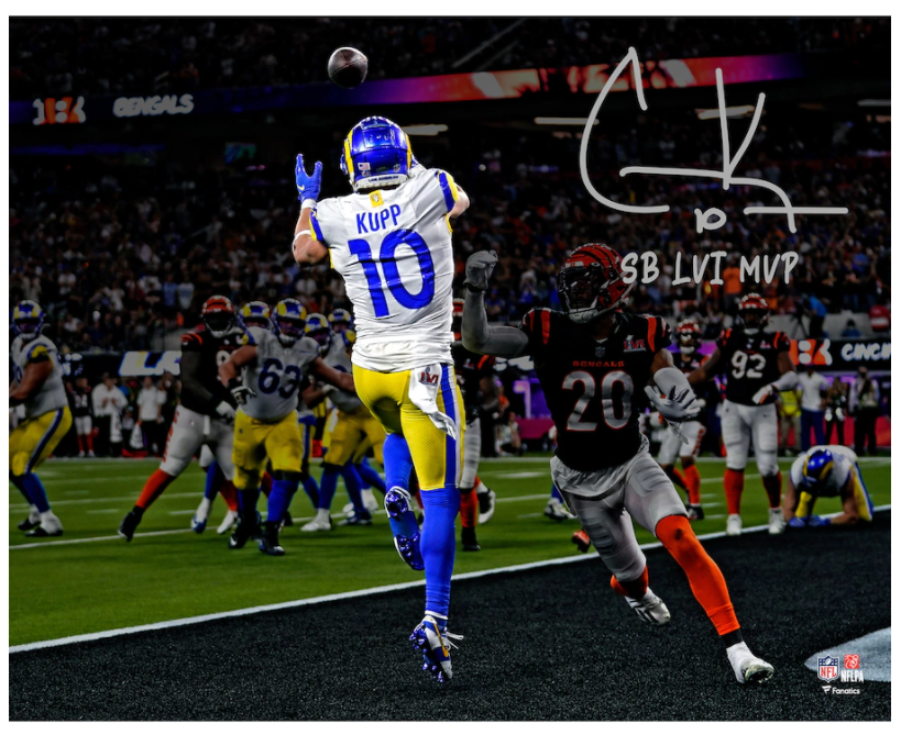 Cooper Kupp Los Angeles Rams Autographed 16" x 20" Super Bowl LVI Champions Game-Winning Touchdown Catch Photograph with "SB LVI MVP" Inscription (Fanatics Auth)