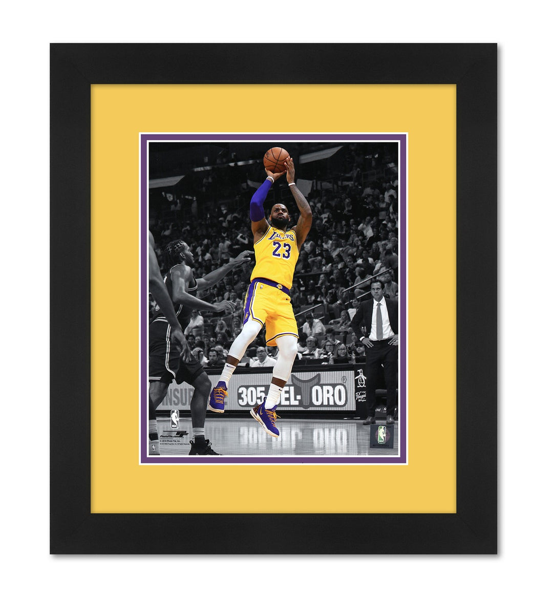 LeBron James L.A. Lakers Spotlight Photo Professionally Framed 13 x16 High Quality Black Frame with Team Color Matting-