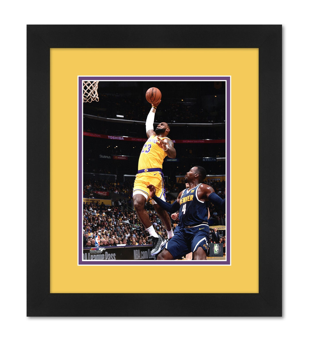 LeBron James Los Angeles Lakers Photo Professionally Framed 13 x16 High Quality Black Frame with Team Colors Matting