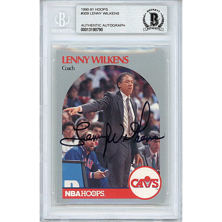 Lenny Wilkens Cleveland Cavaliers Autographed 1990-91 NBA Hoops Basketball Card Beckett BAS Signed