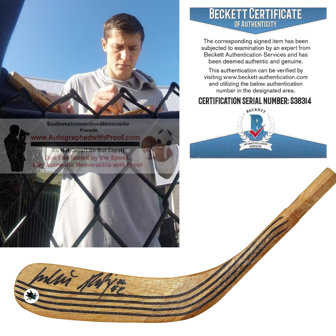 Lukas Radil Signed San Jose Sharks Logo Ice Hockey Stick Blade Exact Proof Photo Beckett BAS Cert