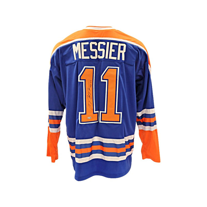 Mark Messier Edmonton Oilers Autographed and Inscribed HOF 07 Blue Replica Jersey (Black Ink) (CX Auth)