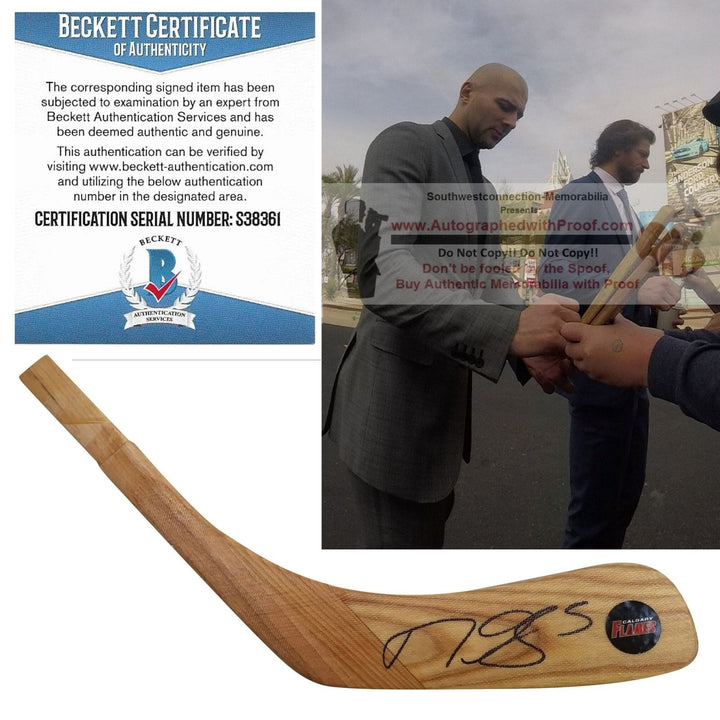 Mark Giordano Calgary Flames Autographed Logo Hockey Stick Blade Proof Photo Beckett BAS Cert S38361